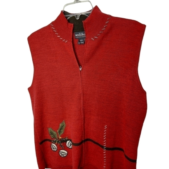Vintage Woolrich Holiday Christmas Cardigan Sweater Vest Size Large Red Classic - Picture 3 of 12